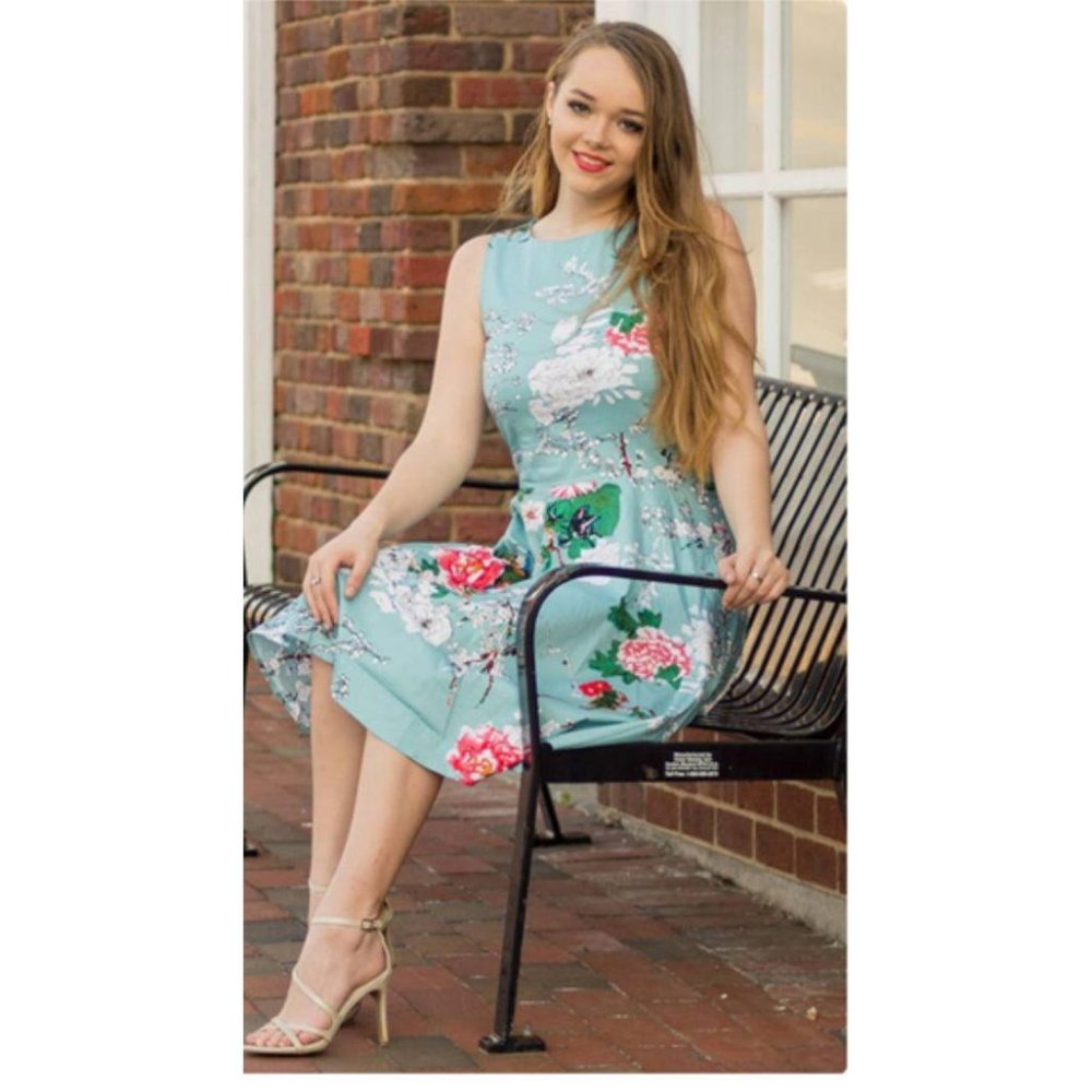 ARANEE Vintage Blue Floral Sleeveless Dress, Plus Size XXL